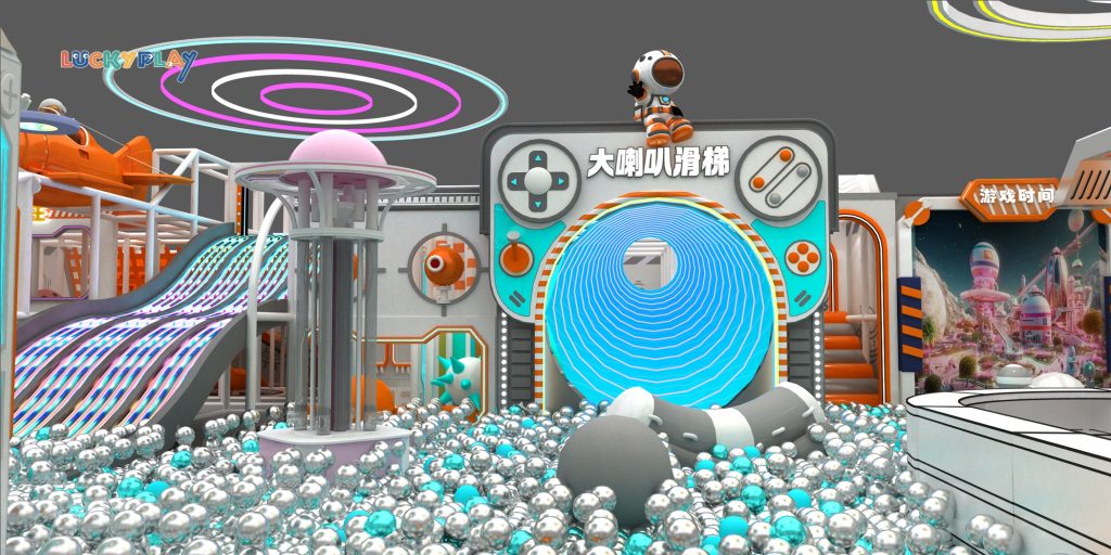 Multi-slide indoor playground with ball pool